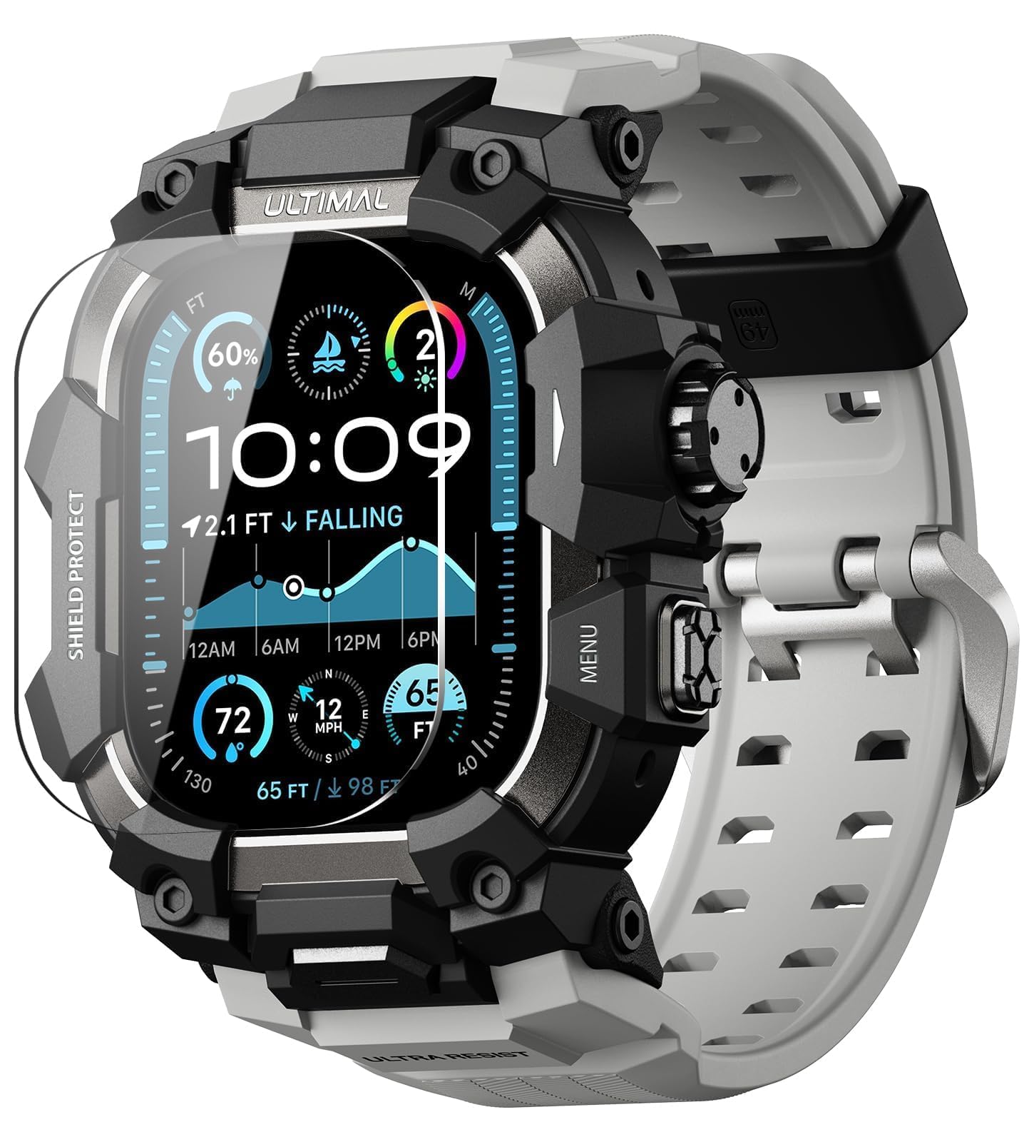 ULTIMAL Correas deportivas compatibles con Apple Watch de 44 mm/45 mm, funda protectora militar, correa de TPU resistente para iWatch, correa ajustable para Apple Watch Series 9, 8, 7, 6, 5, 4 SE