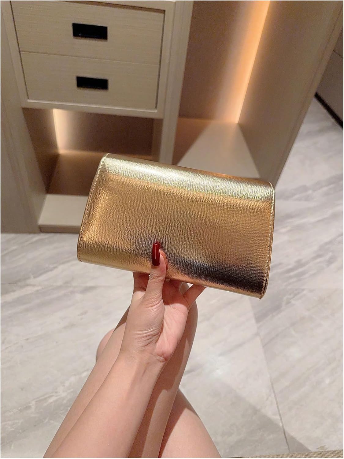 GORGLITTER Women's Clutch Purses PU Leather Formal Evening Bags Metal Chain Handbags Trendy 2026