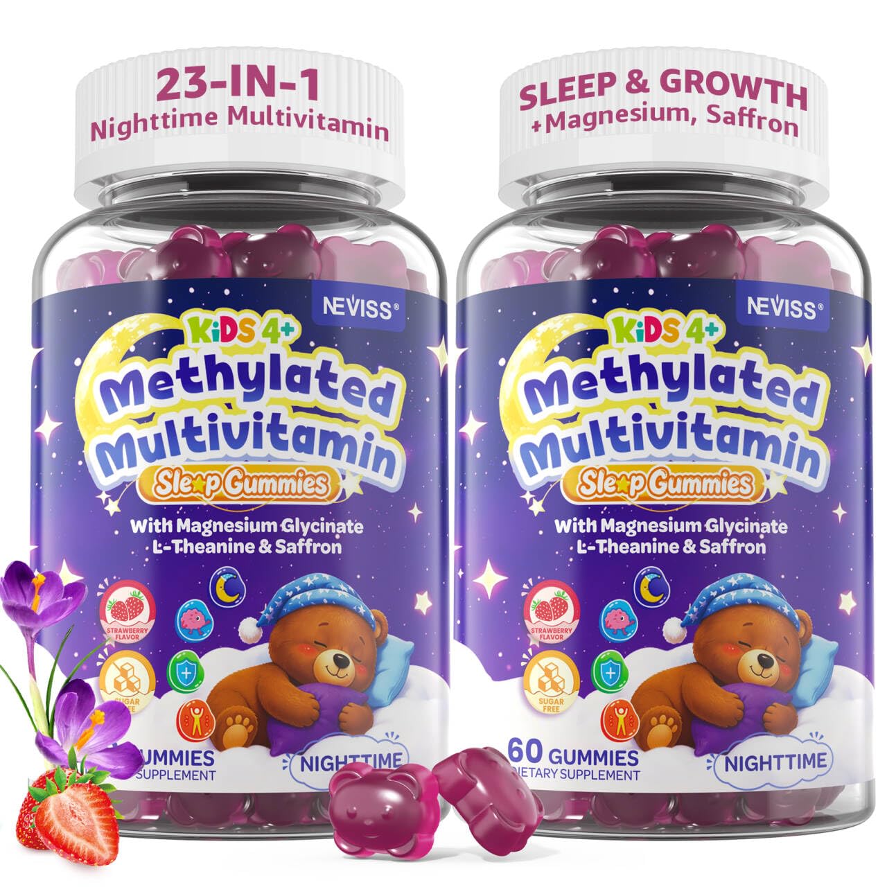 Kids Methylated Multivitamin, No Melatonin Sleep Gummies for Ages 4+, 120ct