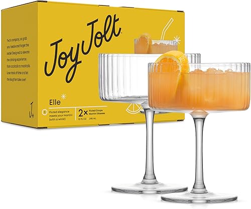 JoyJolt Juego de 2 vasos coupé acanalados de 10 onzas, copas cupé de cóctel de 10 onzas, copas cupé acanaladas. Copas cupé de champán, copas de JoyJolt Juego de 2 vasos coupé acanalados de 10 onzas, copas cupé de cóctel de 10 onzas, copas cupé acanaladas. Copas cupé de champán, copas de