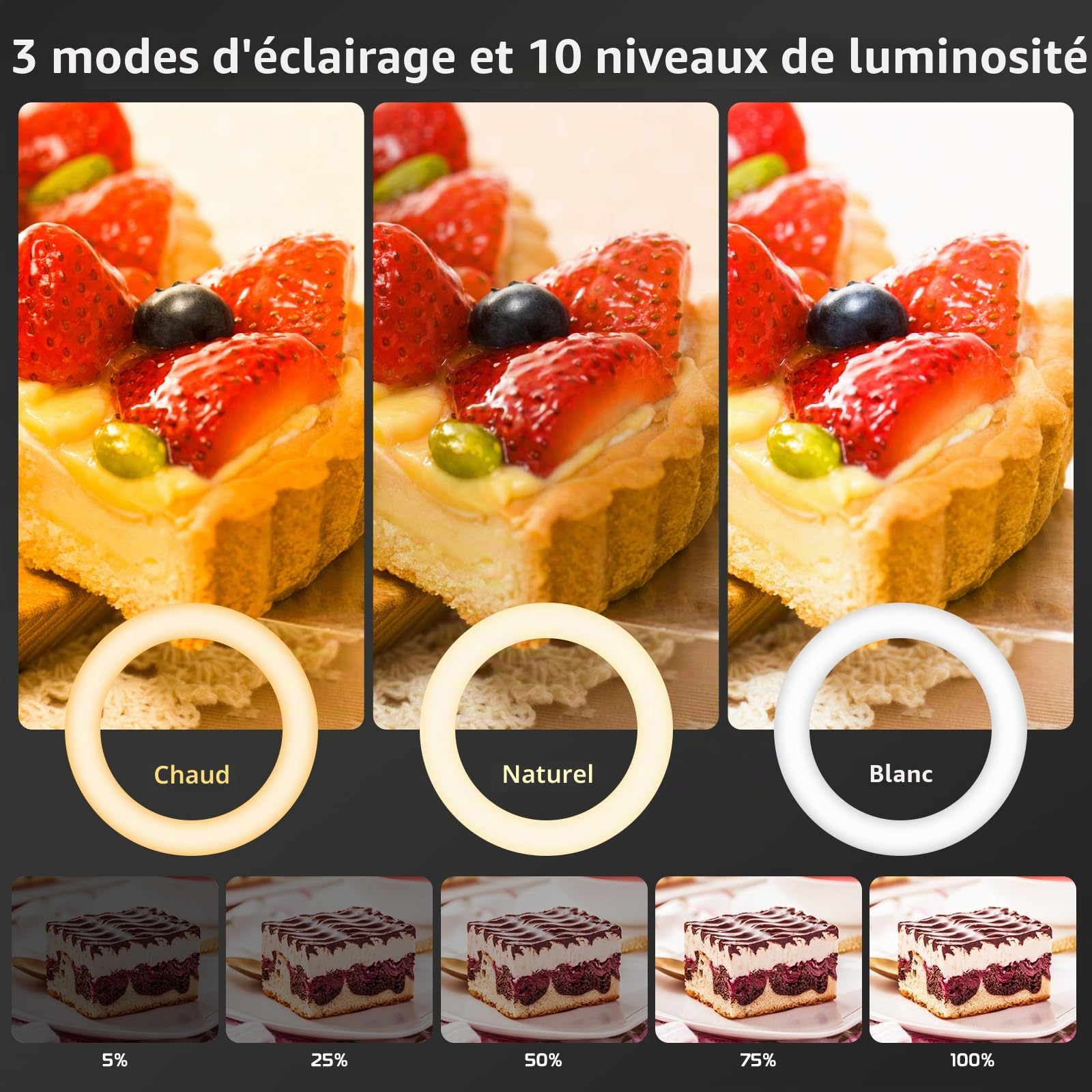 Ring Light avec Support de Téléphone, ULANZI 10“ Anneau Lumineux avec Bras Articulé Telephone, 3 Températures de Couleur(3000-6000k), 10 Luminosités Lampe Annulaire Réglable (Noirs)