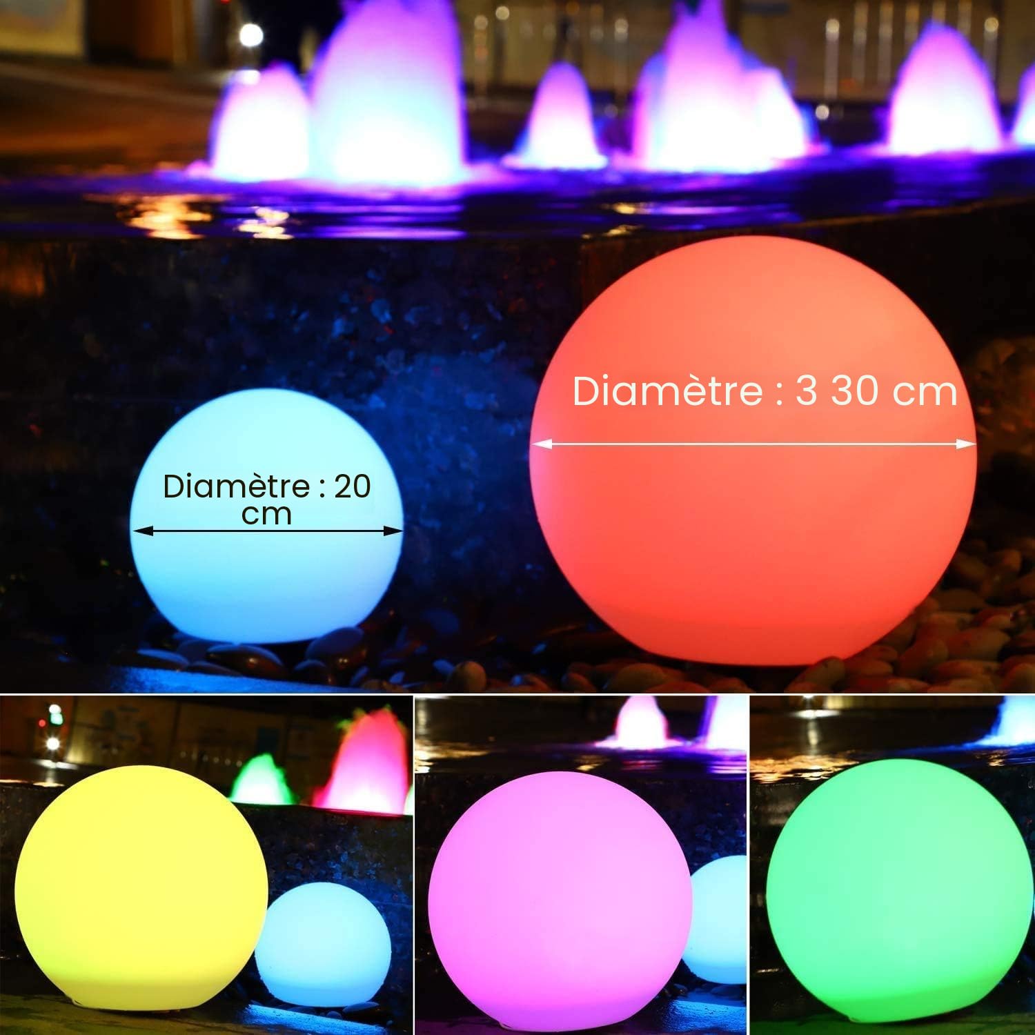 Lampe solaire LED RGB 30 cm IP66 1200 mAh rechargeable étanche pour jardin extérieur avec télécommande