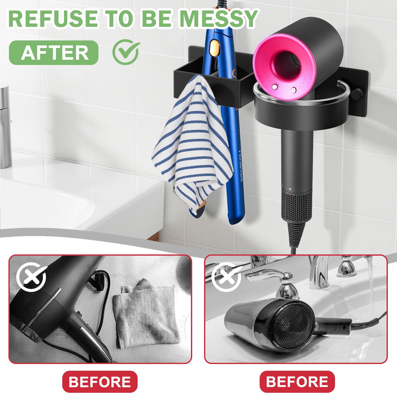 Föhnhalter Ohne Bohren - Edelstahl Halterung Für Haartrockner & Glätteisen