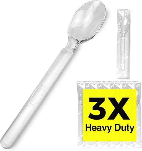 3 cucharas de plástico transparente resistentes envueltas individualmente, resistentes como cubiertos, paquete de 100 cucharas desechables a granel,