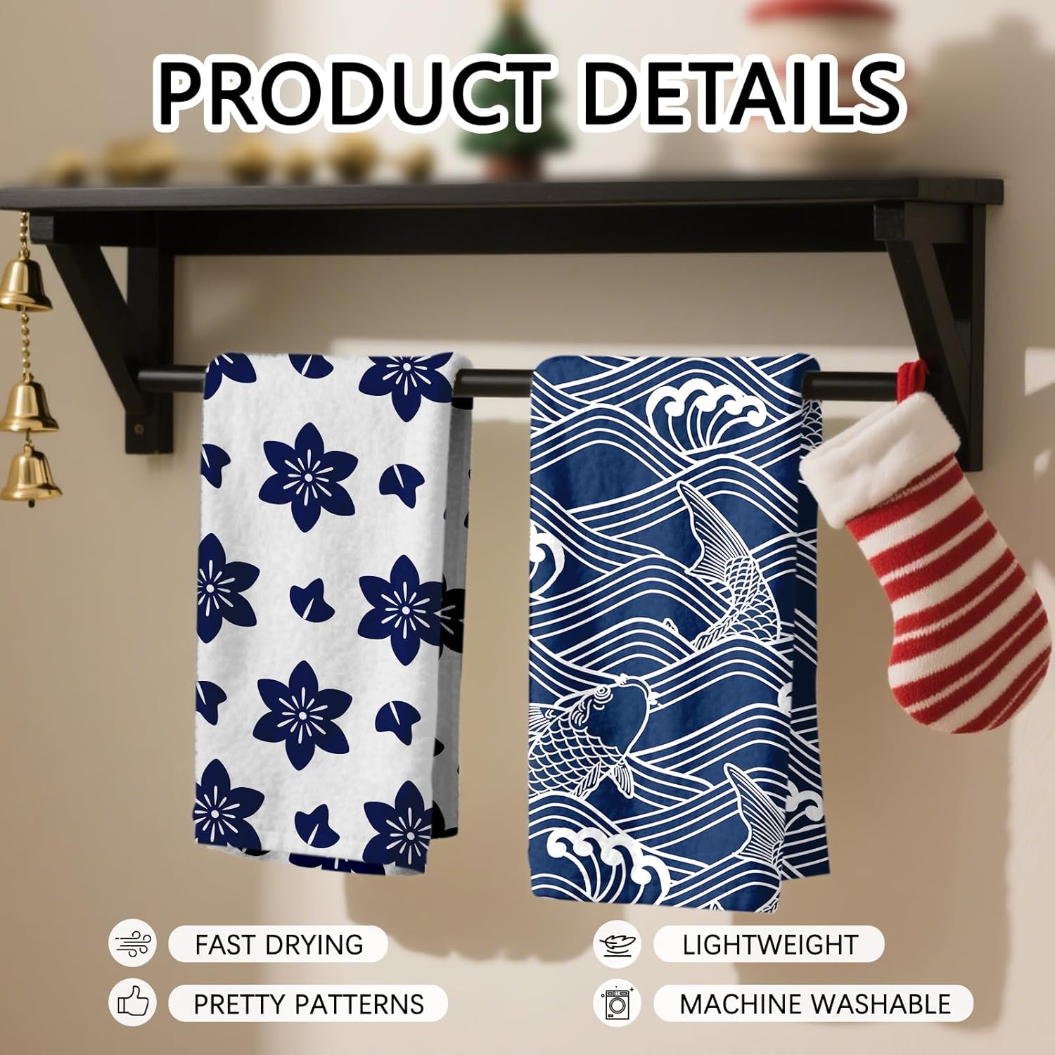 Set of 2 Kitchen Towels, Japanese Pattern Dish Towels for Kitchen, Cute Dish Towel Japanese Style, Cute Designs Cleaning Drying Dishes Towel Gifts for Home Housewarming - Image 4