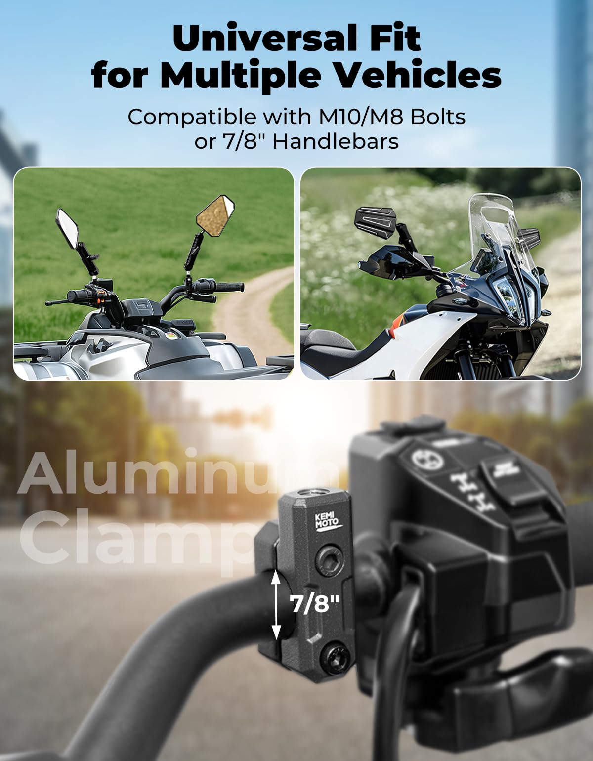KEMIMOTO 10 mm Supporti Specchietti Moto, 2 Pezzi Supporti Specchietto Moto Universale per 22mm Manubrio, Morsetti Adattatori Specchi Lega di Alluminio per Motociclette, ATV, Scooter - 5