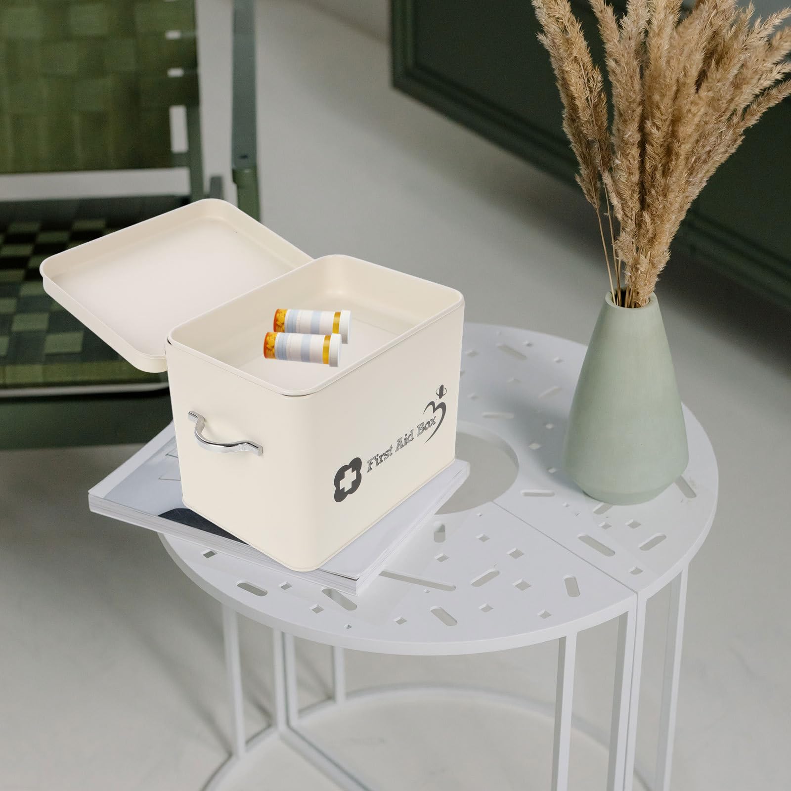 Caja de Medicamentos Pequeña Diseño Multilayer y Acero Inoxidable, Botiquín Ligero Prueba de Polvo para Uso Familiar y Actividades al Aire Libre