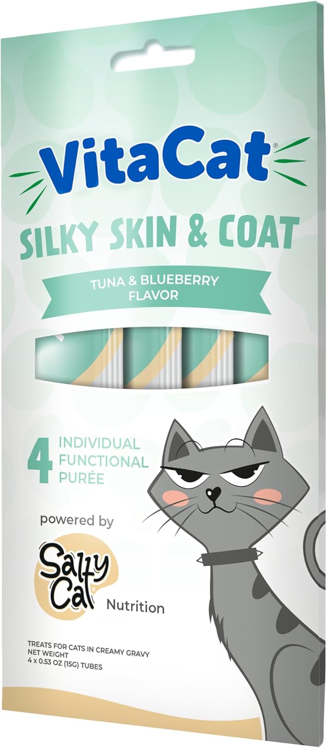 Salty Cat VitaCat Silky Skin & Coat Natural Tuna & Blueberry Functional Tube Treats for Cats (12 Pack)