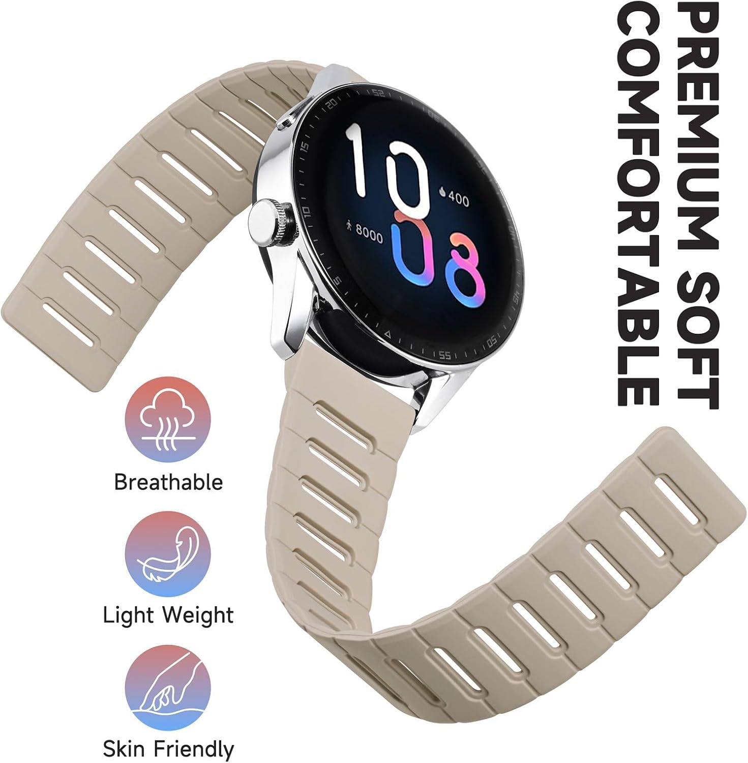BISONSTRAP Magnetic Watch Band for Men Women, Breathable Silicone Strap