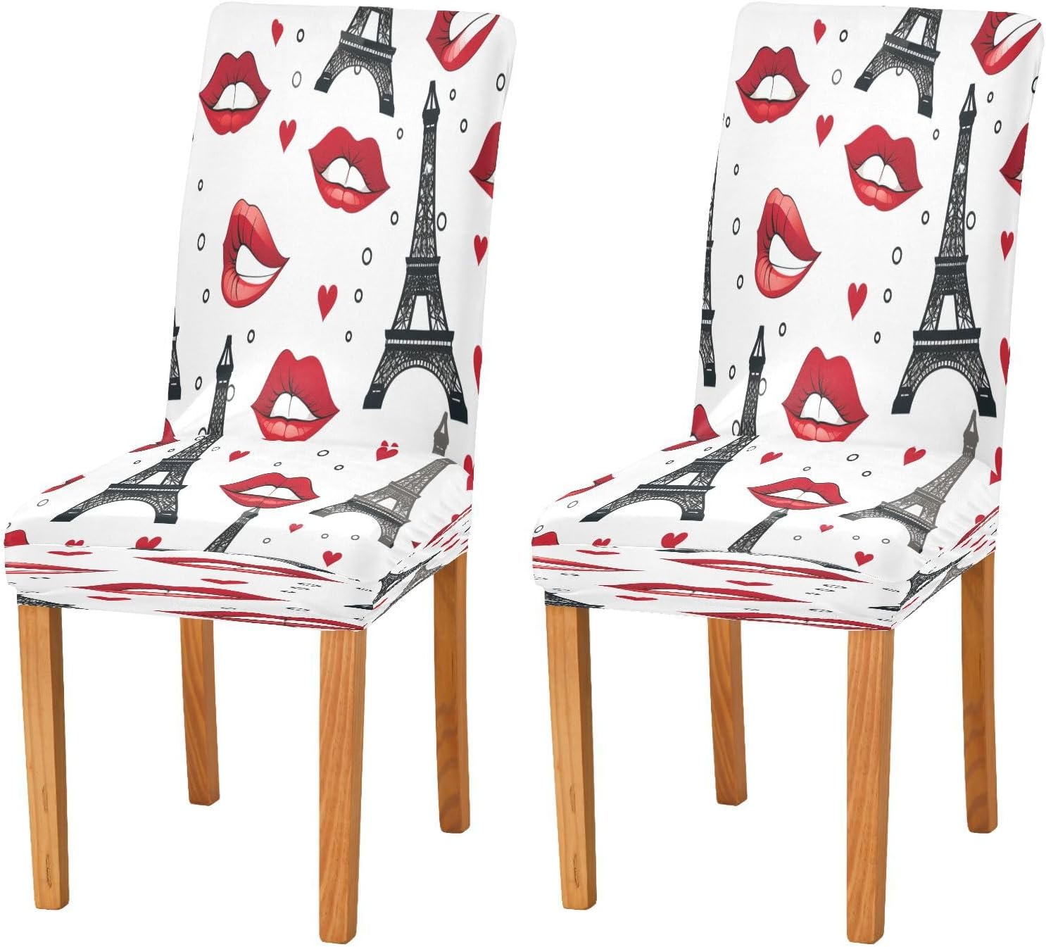 ALAZA Chair Covers for Dining Room, Paris Eiffel Tower Red Lips Print Stretch Chair Cover Sets Chair Protector Removable Washable for Ktichen Restaurant Hotel