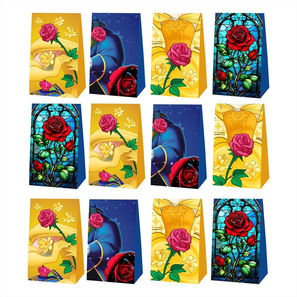 FFGJA 12pcs Princess Beauty Birthday Party Gift Bags Goodie Bags,Princess Beauty Party Supplies for Kids Birthday Decorations - Image 2