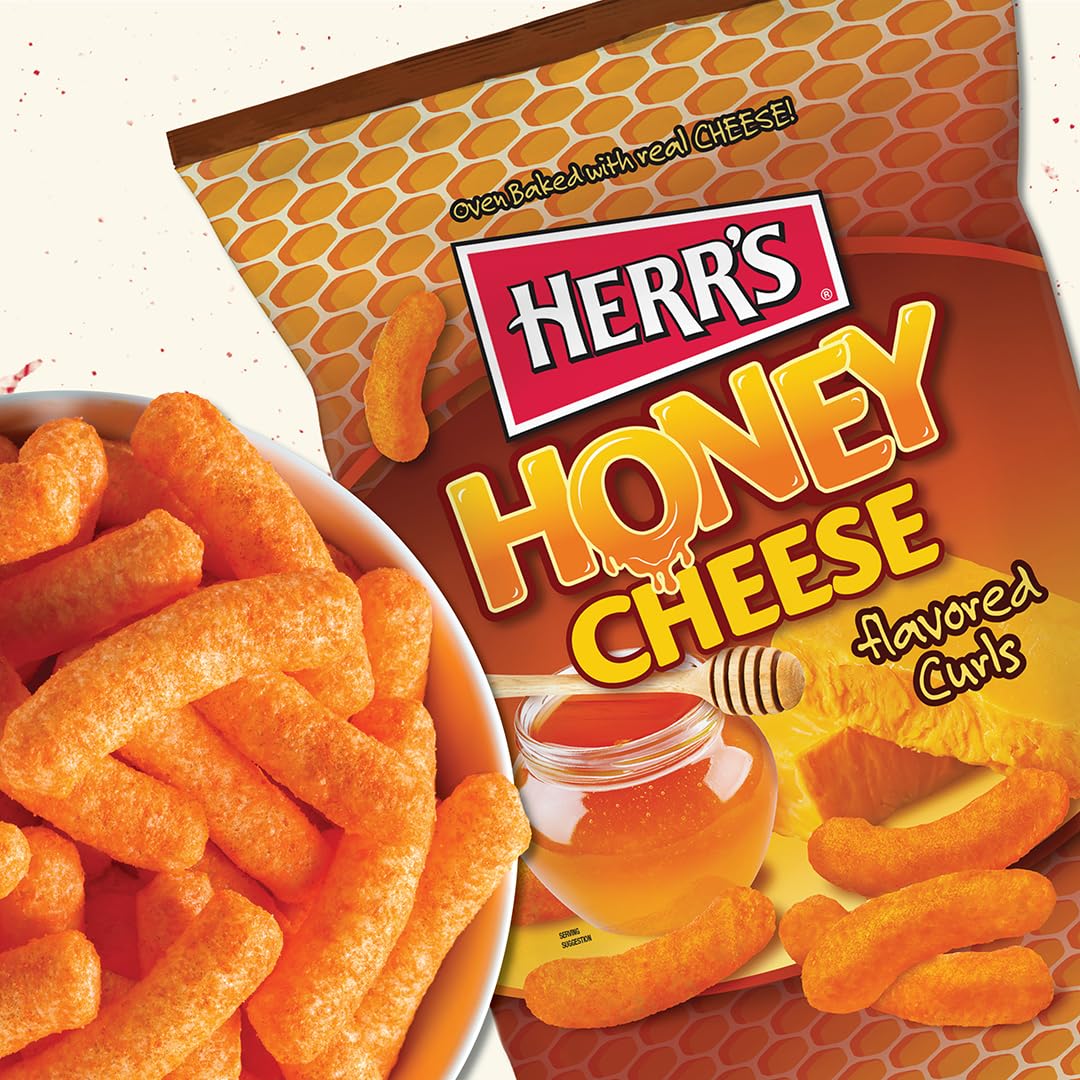 Herr’s Honey Cheese Flavored Curls, Gluten Free Snacks, 1.25oz Bag (24 Count)