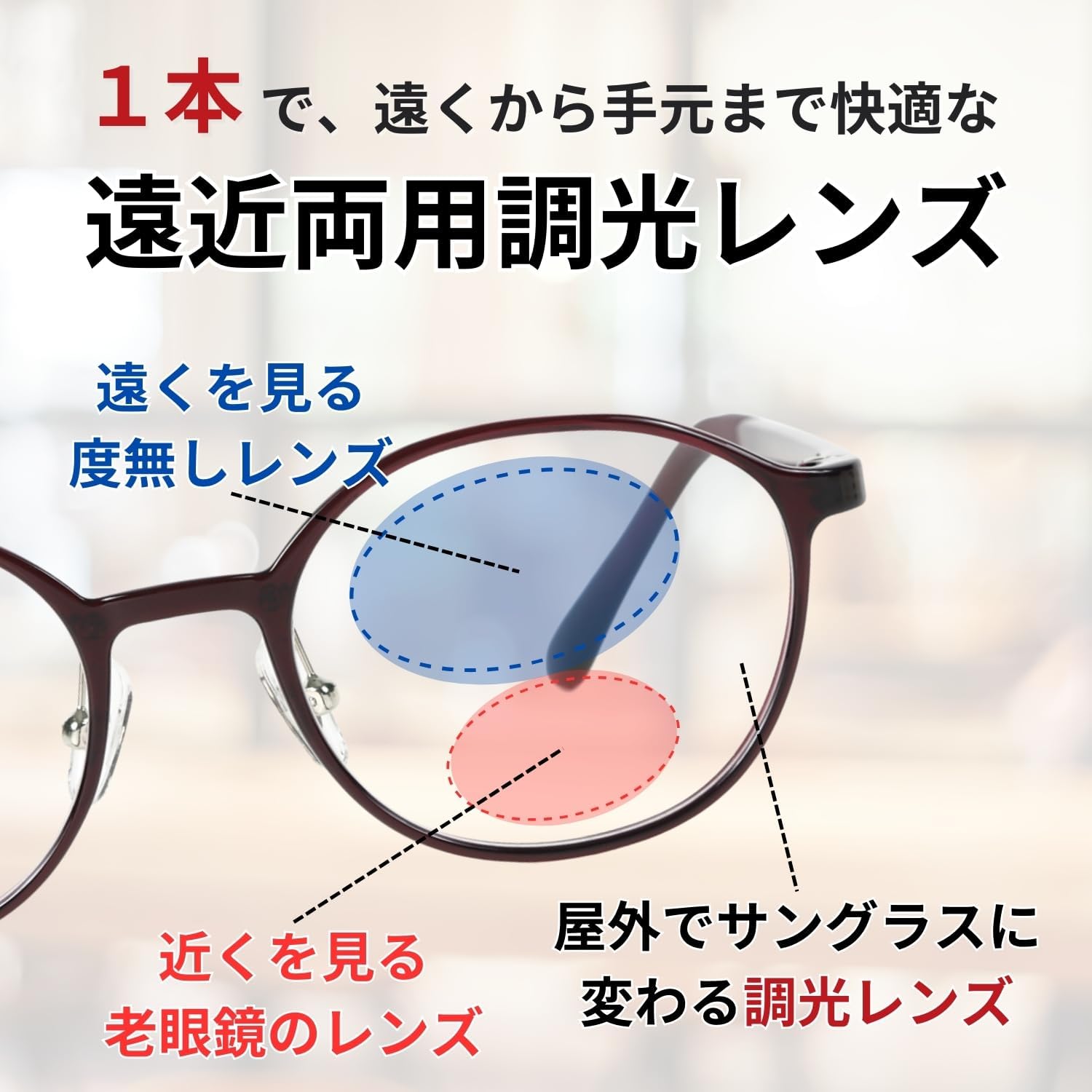 Amazon.co.jp: [ゆるり az limited] 遠近両用老眼鏡 調光 調光レンズ