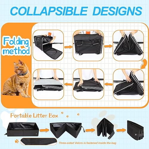 Miniatura 6 de Petskd Transportador extragrande para gatos con caja de arena de 24 x 17 x 17 pulgadas para gatos medianos y grandes o 2 gatos pequeños, Negro