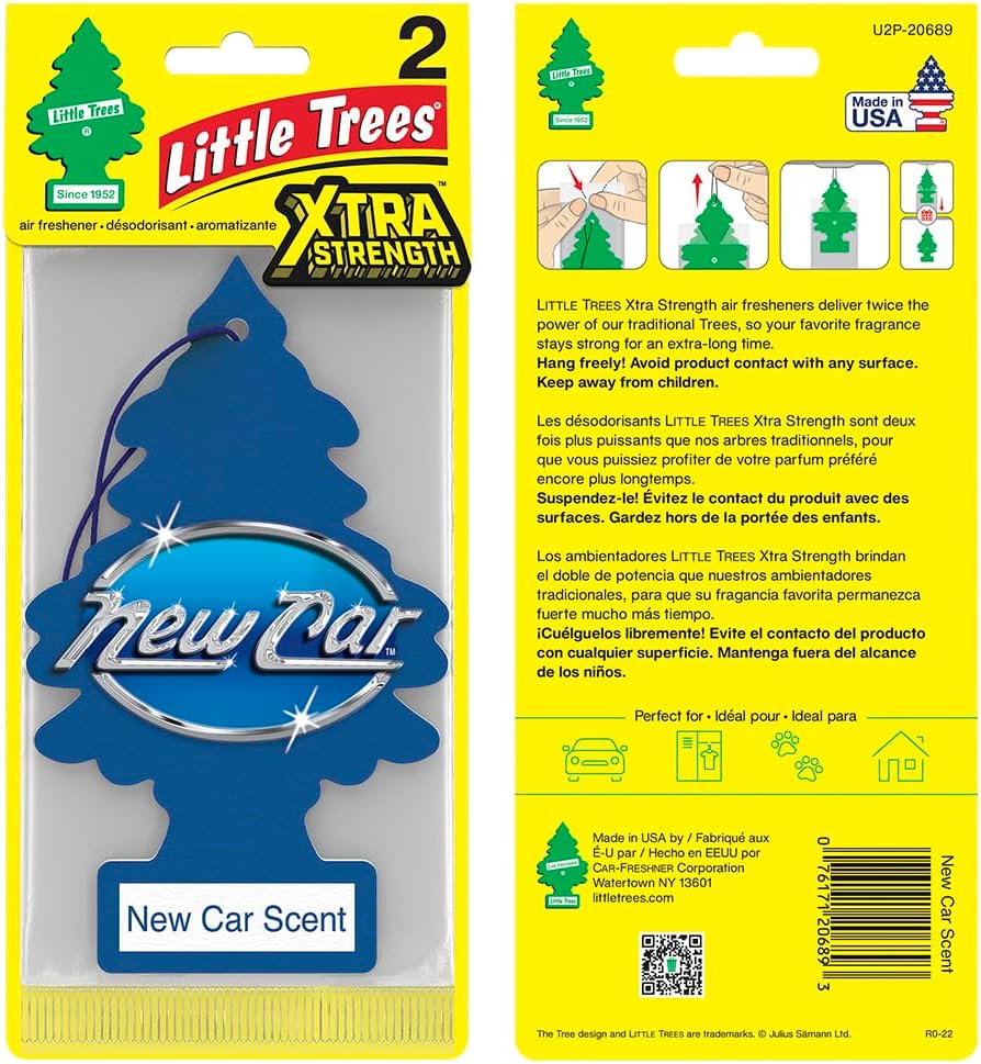 LITTLE TREES Air Fresheners Car Air Freshener. Xtra Strength Provides Long-Lasting Scent for Auto or Home. Extra Boost of Fragrance. New Car Scent, 24 Air Fresheners New Car Scent 1 Count (Pack of 24) image 3 of 6 B07GT3RYDJ