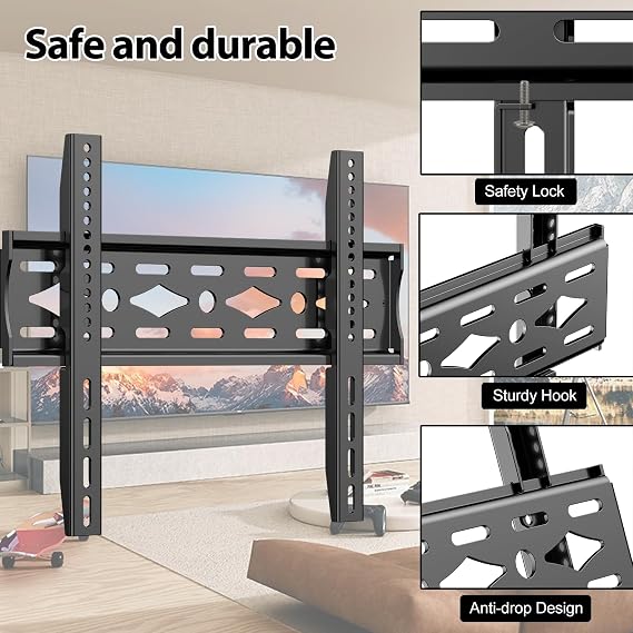 Fixed TV Wall Bracket Fit Most 26-63 inchs LED/LCD/OLED Flat&Curved TVs Low Profile Fixed Television Wall Mount VESA 75x75mm to 400x400mm Up to 50KG 32 36 38 42 55 Universal TV Mount