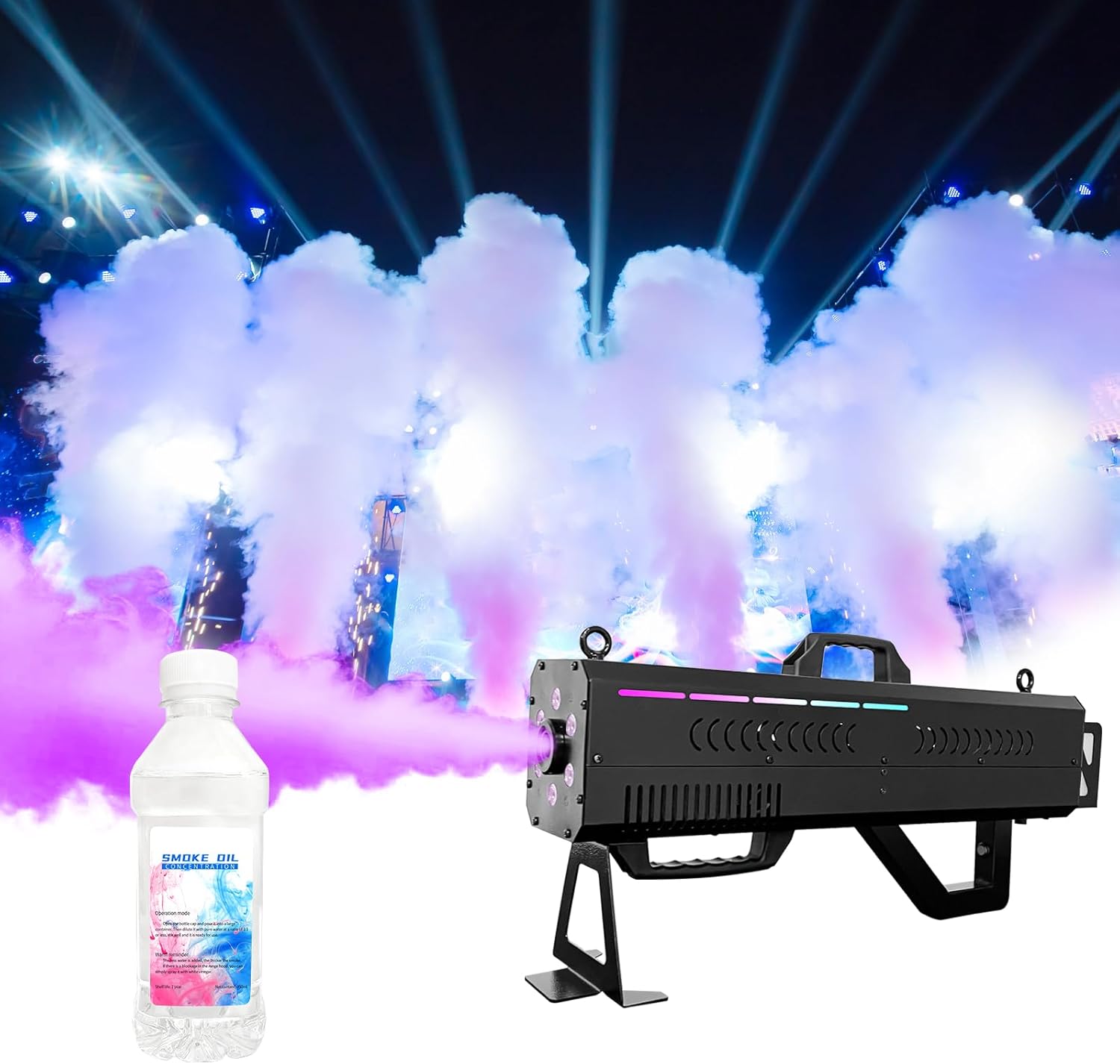 1500W Smoke Gun for Party, Handheld Fog Machine Cannon with LED Lights, Perfect for Spooky Halloween, Stage Shows and Club Night with a Bottle of Fog Machine Liquid Black