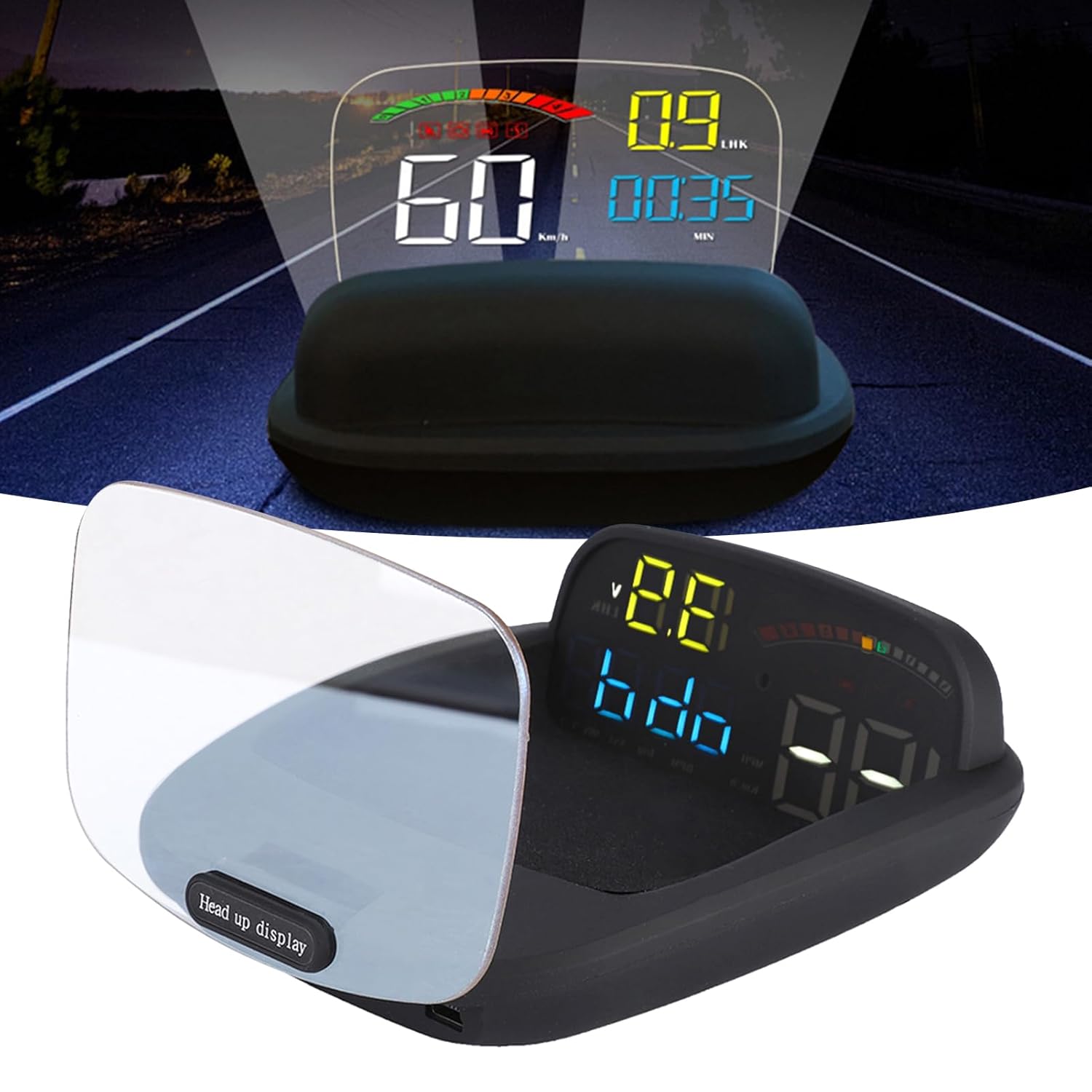 Car HUD Display for OBD GPS, Universal Large Screen Car Head-Up Display with Overspeed Warning and Stereo Imaging