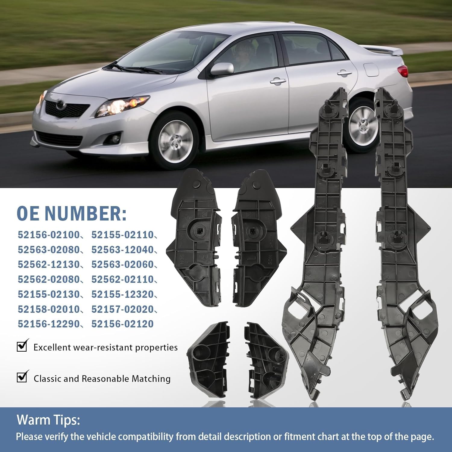 6PCS Rear Left and Right Bumper Cover Retainer Brackets Kit for Corolla 2009-2013 Replace 5215602100 5215502110 5256302060 525620208 Bumper Mount Support Set