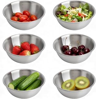 Set of 6 stainless steel mixing bowls: Ø 17 cm, stacking bowls, metal salad bowls, snack bowls for serving, cooking, baking, dishwasher safe, 700 ml