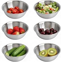 Set of 6 Stainless Steel Mixing Bowls, Stainless Steel Salad Bowl, Stackable, Versatility, Dishwasher Safe, for Sauces, Snacks (6.6 x 3.3 x 2.7 inches)