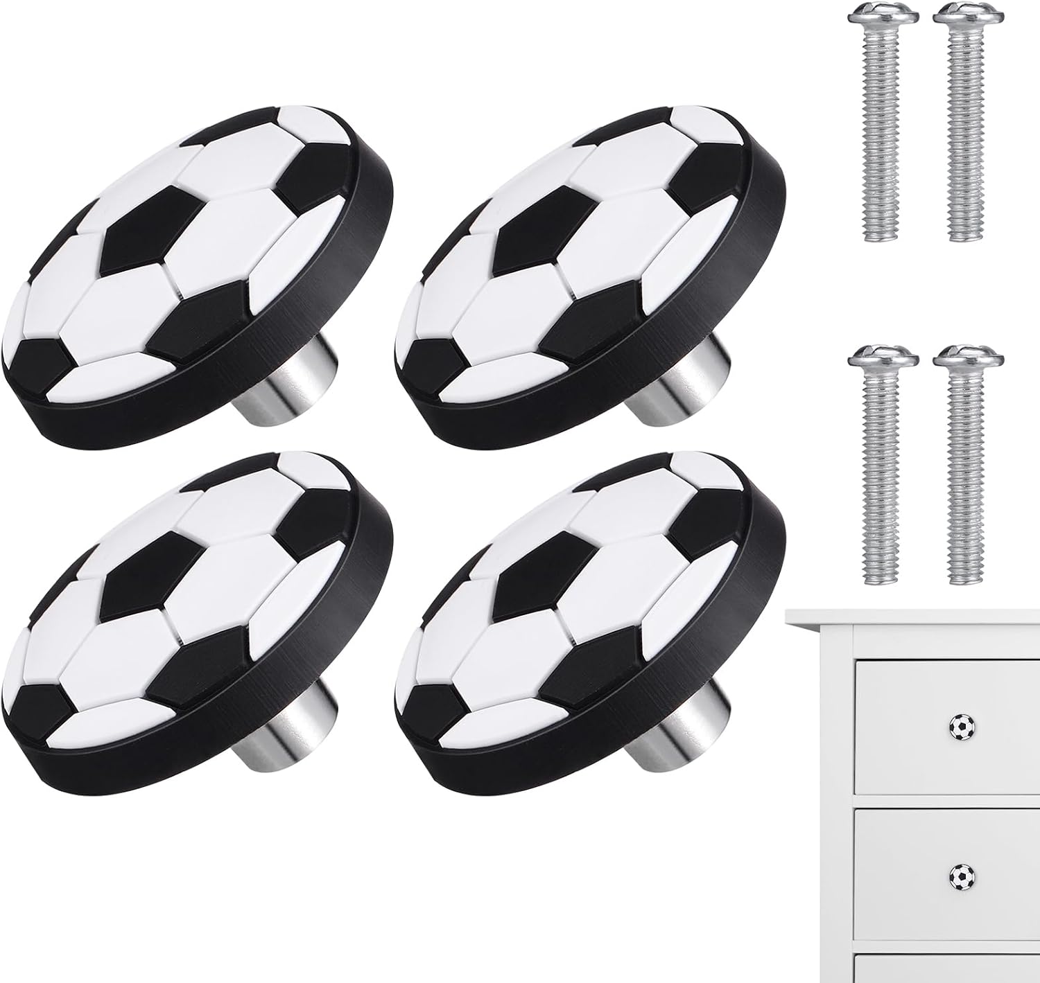 Beavorty Soccer Drawer Knobs 4-Pack Football Decor Drawer Knobs Soft Rubber Anti-Collision Cabinet Handles Sport Themed Ball Knobs Nursery Hardware Drawer Pulls Handles for Cabinet Party Decor