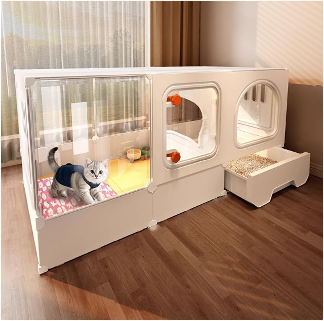 Multifunctional Indoor Cat Cage with Large Exercise Area & Detachable Litter Box - Perfect Home Solution for 1-2 Cats, Spacious & Comfortable for Happy Felines