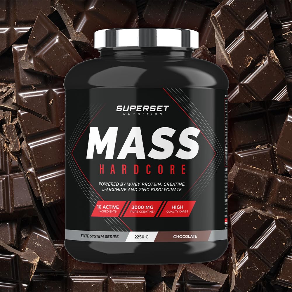 Superset Nutrition | Mass Hardcore (2,25kg) | Gainers | Formule choc : glucide complexe + whey + créatine - Chocolat