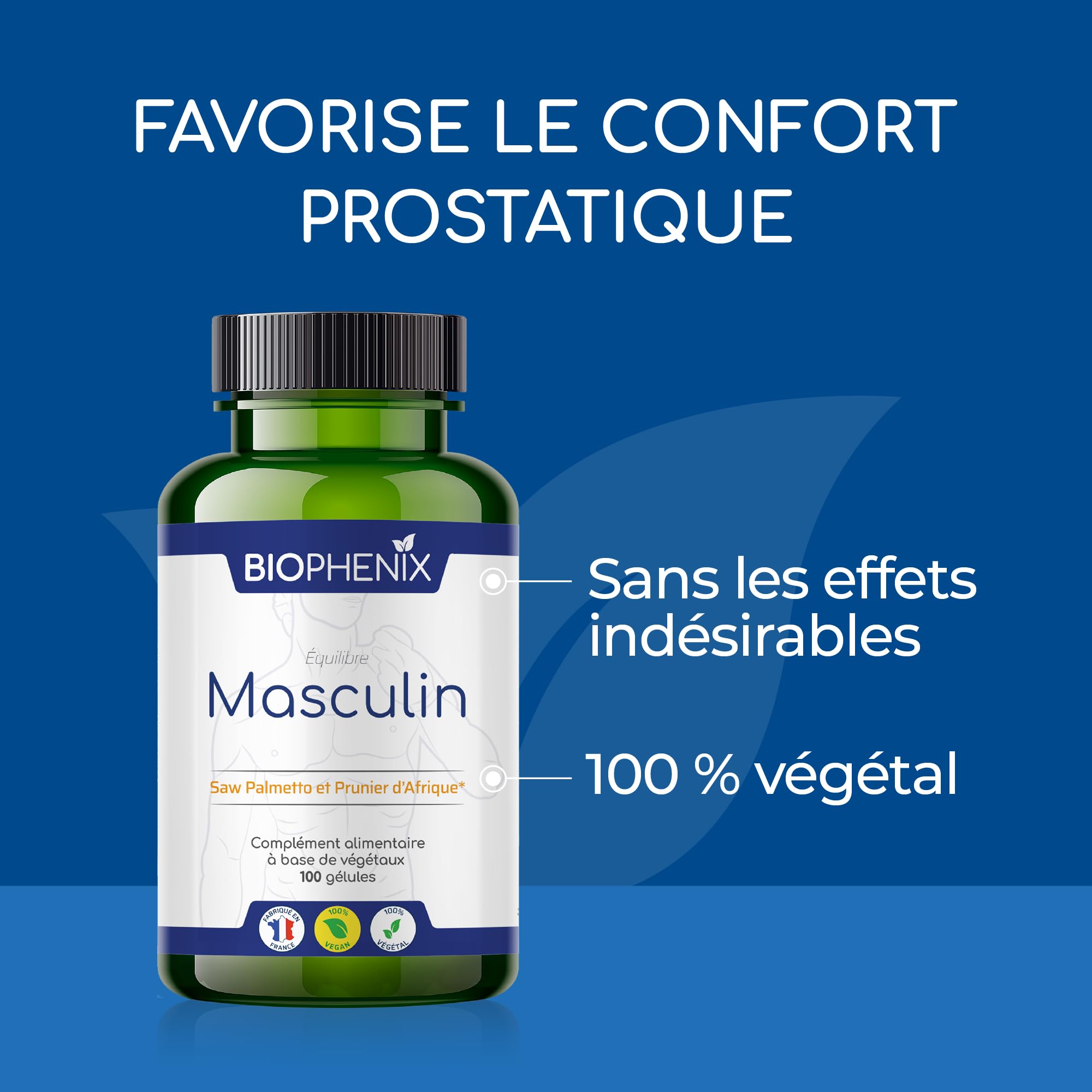 Biophénix Equilibre Masculin 100 Gélules - Complément Alimentaire 100% Naturel à Base de Végétaux - Saw Palmetto et Prunier d'Afrique - Confort Urinaire et Prostatique