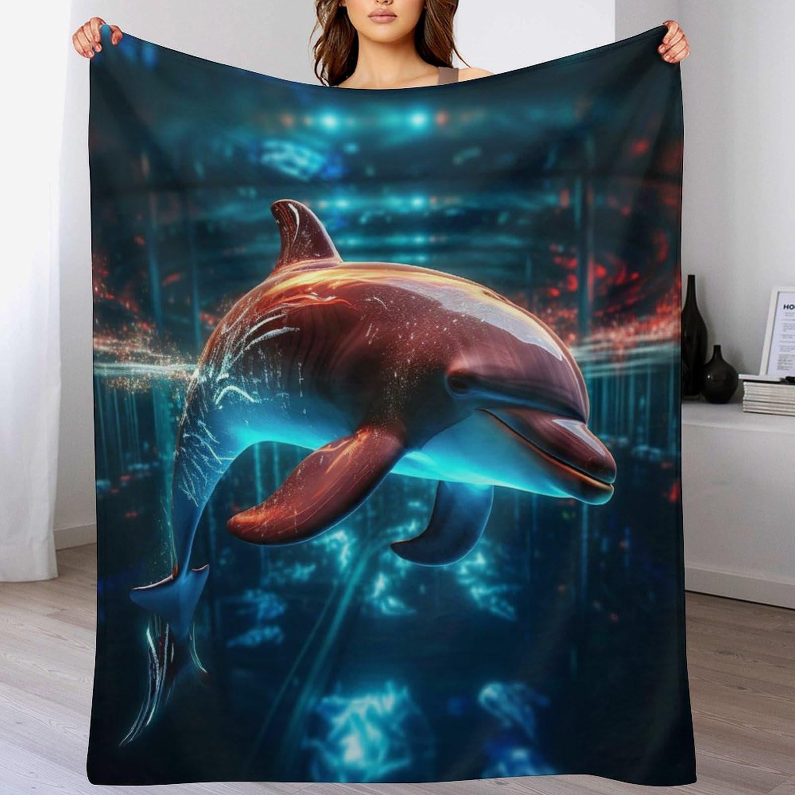 Couverture jeté flannel dauphin pour une sieste confortable et chaude sur le sofa