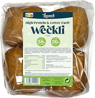 Locawo High Protein & Low Carb Schweizer Weckli | Eiweißbrötchen | Voller Weizengeschmack | Vegan | ideal für eine eiweißreiche, kalorien- und zuckerreduzierte Ernährung