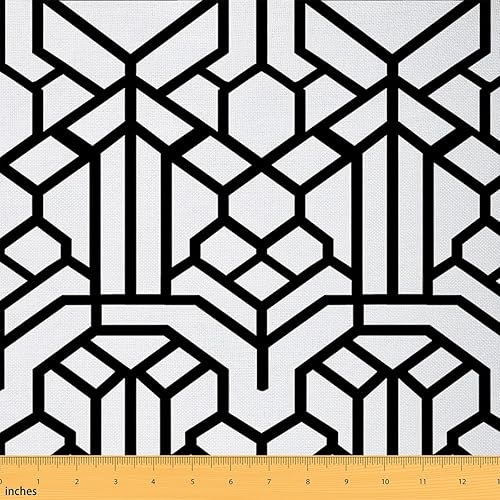Feelyou Geometric by The Yard, Upholstery Fabric for Chairs, Modern Abstract Art Decorative Fabric for Home DIY Projects, 1 Yard, Black White