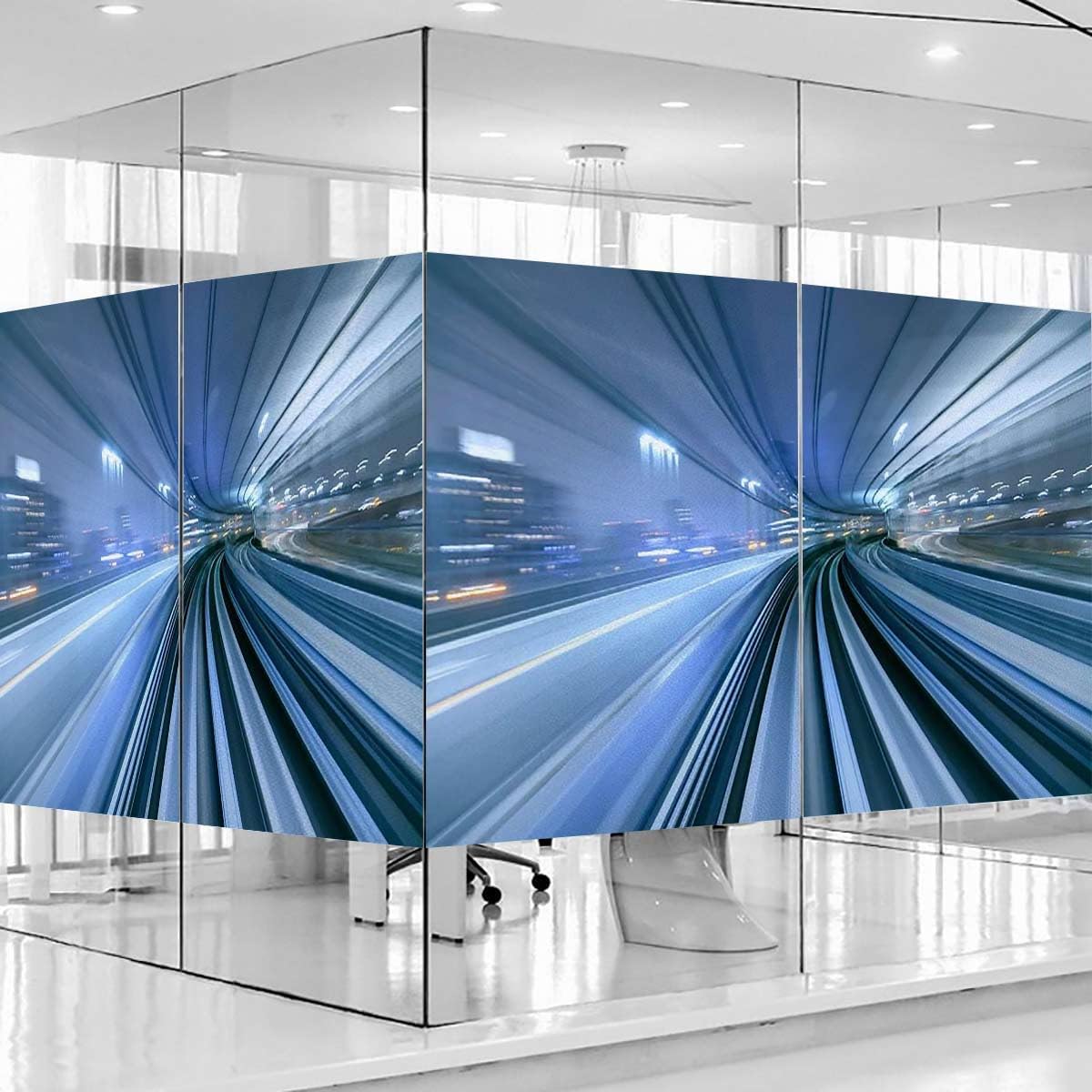Blue White and Dark Blue Window Film,Privacy Window Film,Frosted Decorative Window Covering No Glue Window Decals Window Stickers for Living Room Bathroom Yurikamome Tokyo 35.4Wx55.1L-inch x2 Pcs