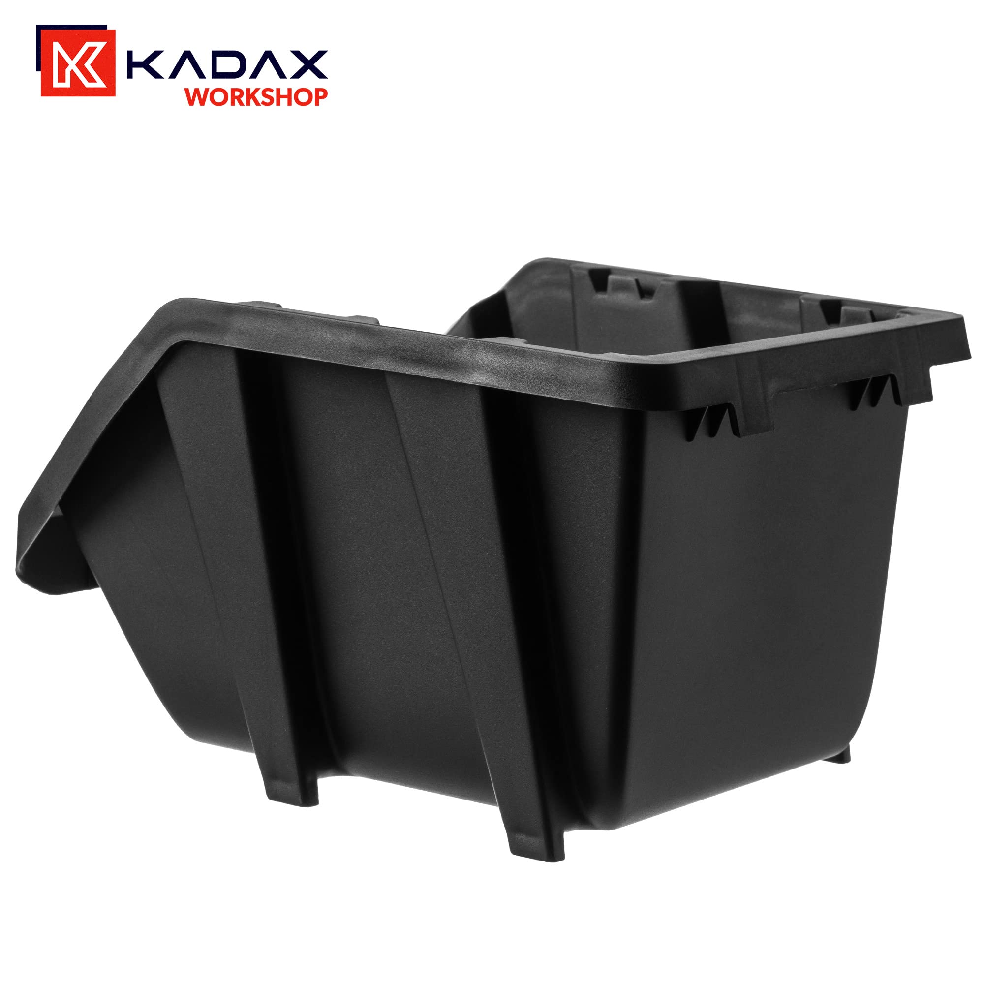 KADAX Caja apilable para taller, pequeña caja clasificadora de plástico PP, en diferentes tamaños y colores, cajas de almacenamiento para pared (negro, juego de 20 unidades, 272x238 mm)