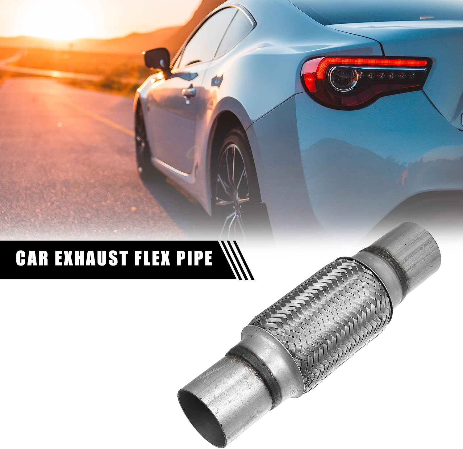 X AUTOHAUX 2"x6"x10" Car Exhaust Flexible Tubing Universal Exhaust Joint with Welding Extension Pipe Stainless Steel Silver Tone