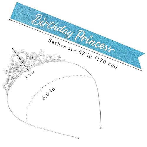 Miniatura 6 de COCIDE Fajas y tiaras de princesa de cumpleaños para niñas, coronas y tiaras azules para mujeres, kit de accesorios de fiesta de cumpleaños, juego