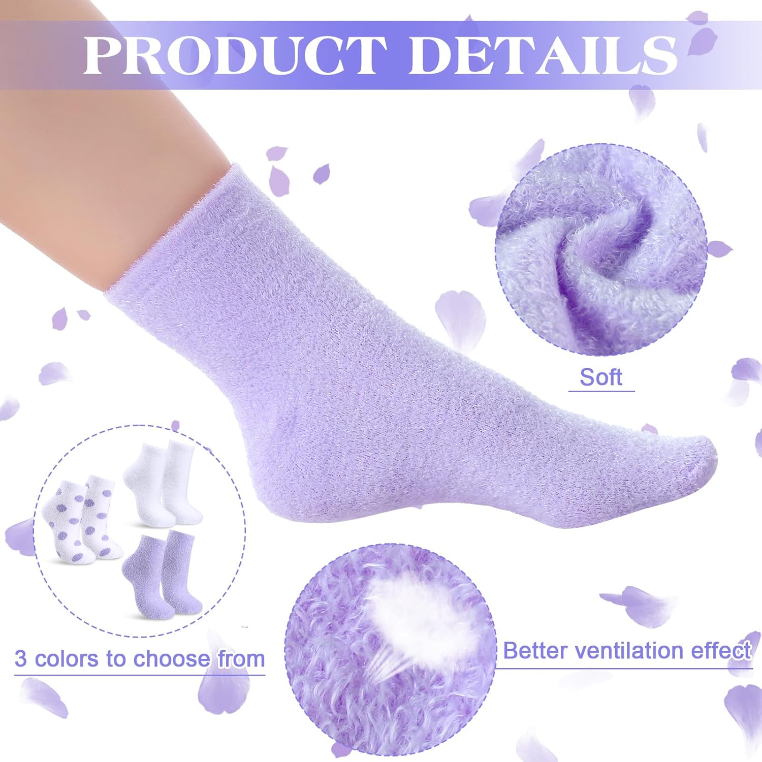 Tarpop 3 Pairs Aloe Socks Women Valentines Day Moisturizing Spa Socks for Dry Cracked Heel Feet Infused Gel Sleeping Fuzzy Lotion Gift for Women Men Softening Dry Feet(Purple and White)