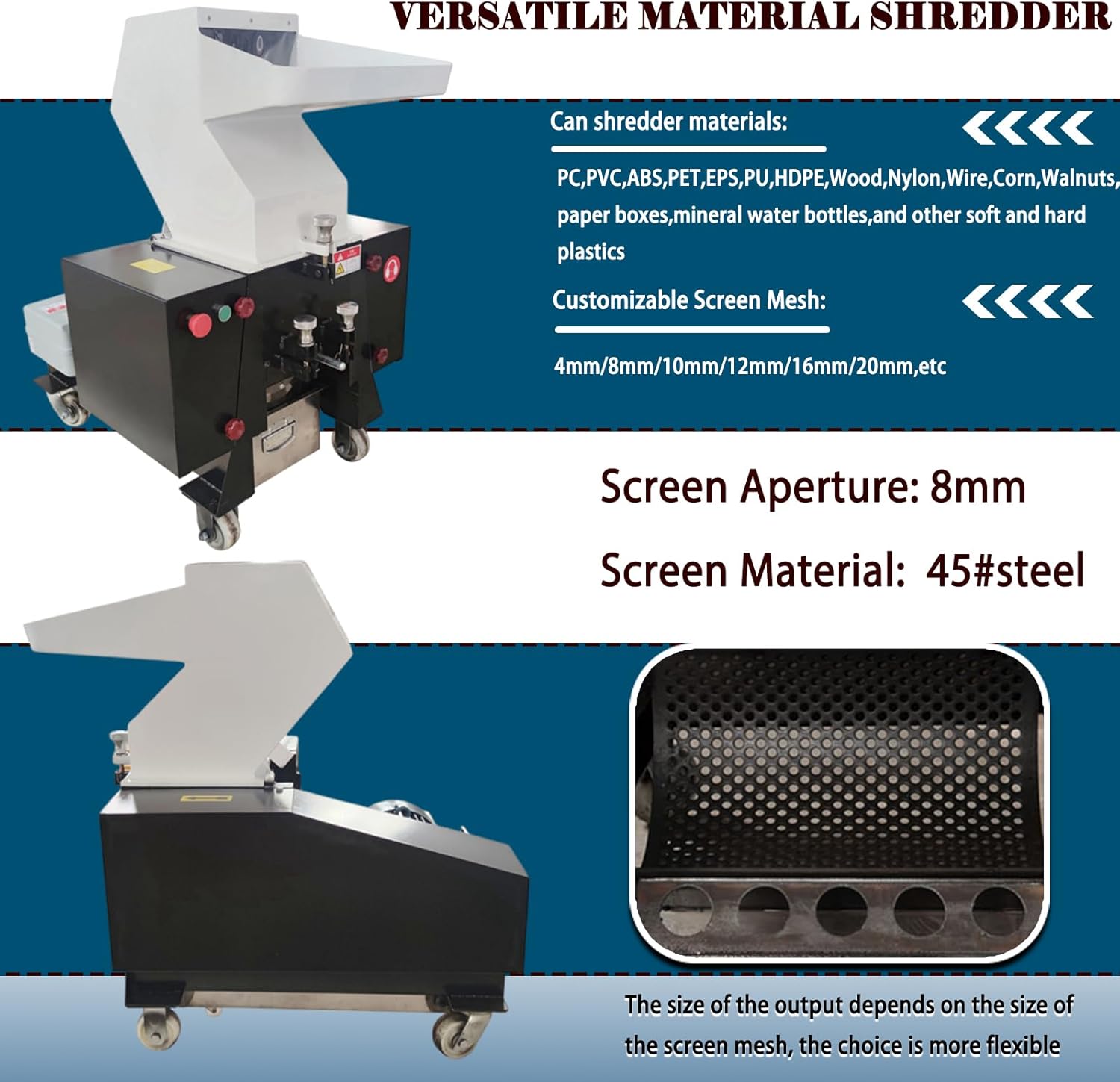 INTBUYING Electric Plastic Shredder Recycling Machine 4KW Cans Bottle Crusher Granulator Carboard Chipper Pulverizer Machine Plastic Grinder Mill for PC/PVC/ABS/PET/EPS/PU/HDPE/Rubbler/Nylon 220V 3PH