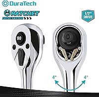 Vista 3 de DURATECH Trinquete de accionamiento de 1/2 pulgada, llave de trinquete de liberación rápida de 90 dientes, reversible, aleación de cromo, pulido