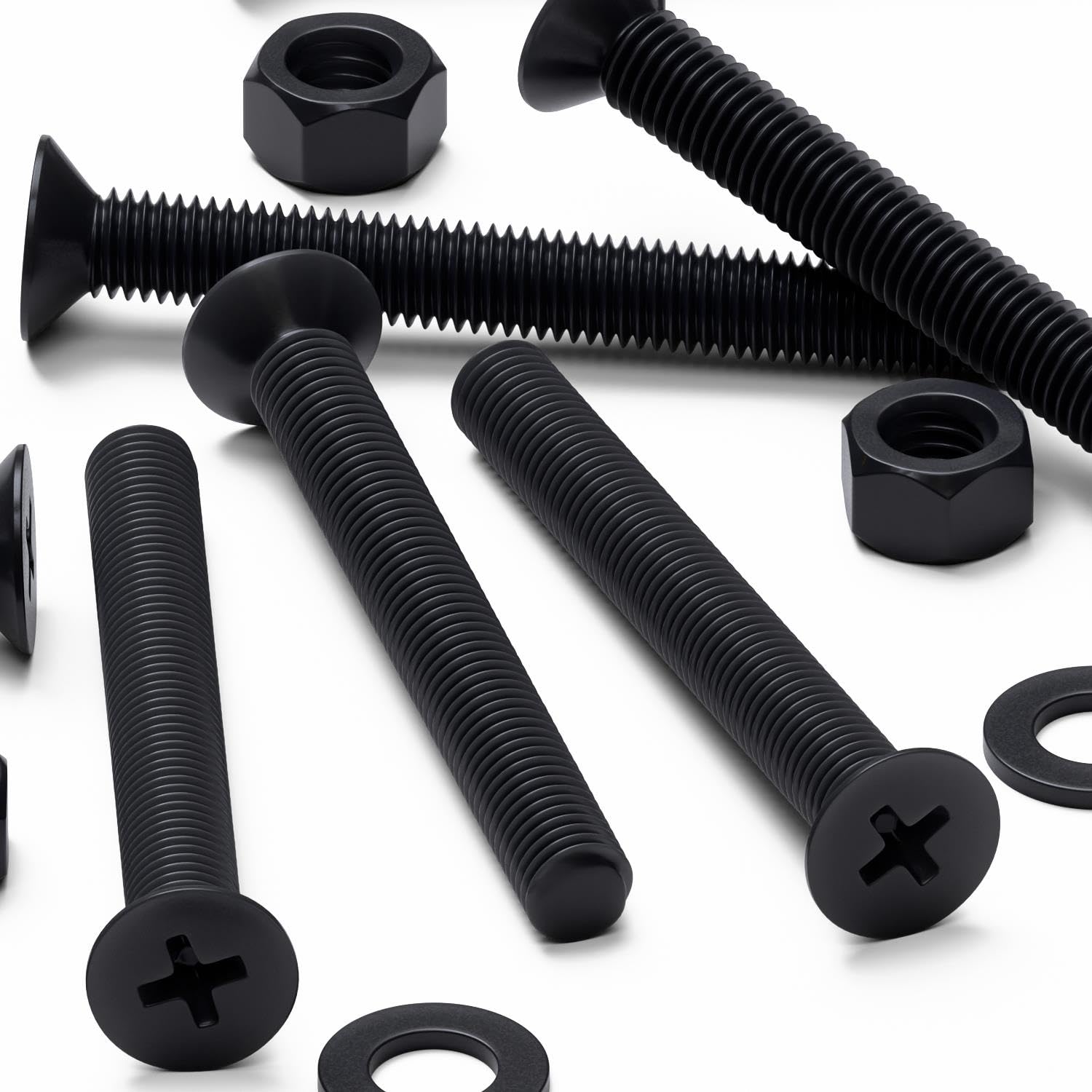 20x Black Countersunk Cross Head Polypropylene (PP) Plastic Bolts, Nuts & Washers M5x40mm, Chemical Resistant