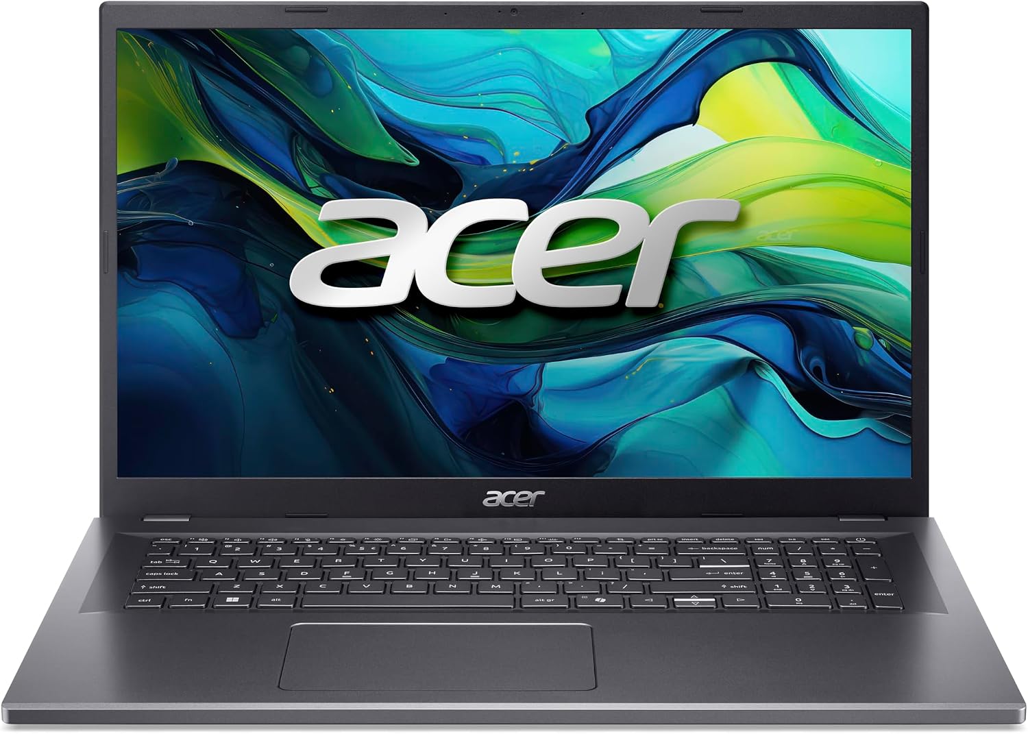 Acer Aspire 17 grand écran 17,3 pouces, châssis gris, écran allumé