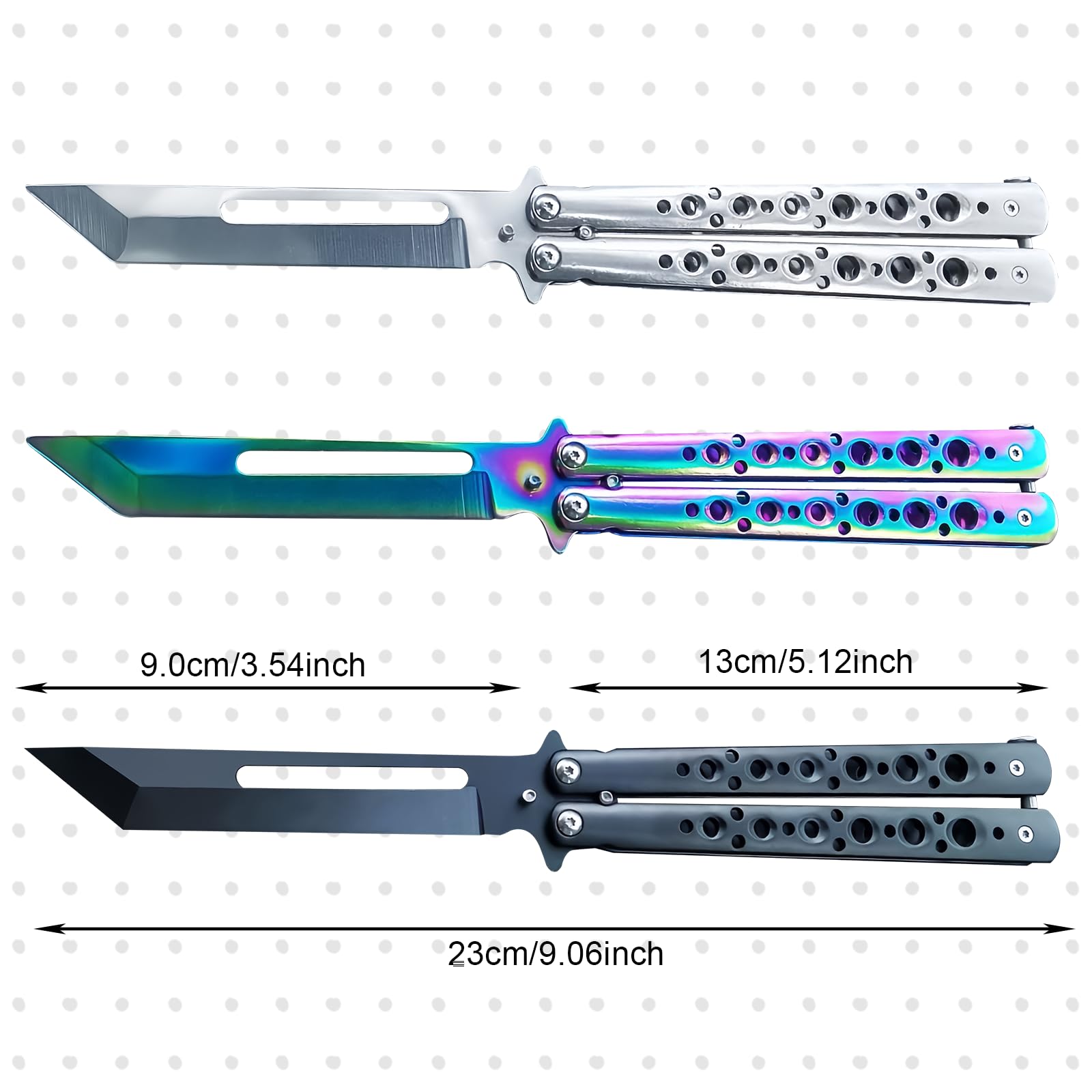 Navajas de Mariposa de Acero Inoxidable para Practicar, Cuchillo de Flipping para Principiantes (Negro)