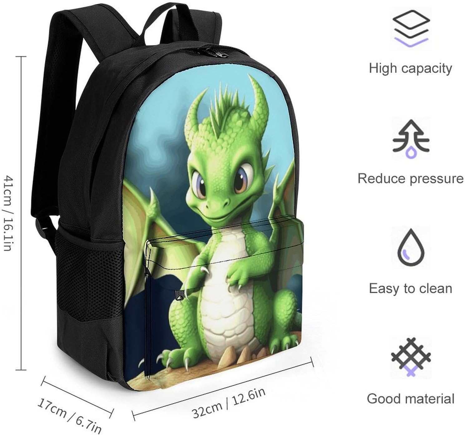 Portable Dragon Animal Backpack with Front & Side Pockets image 2