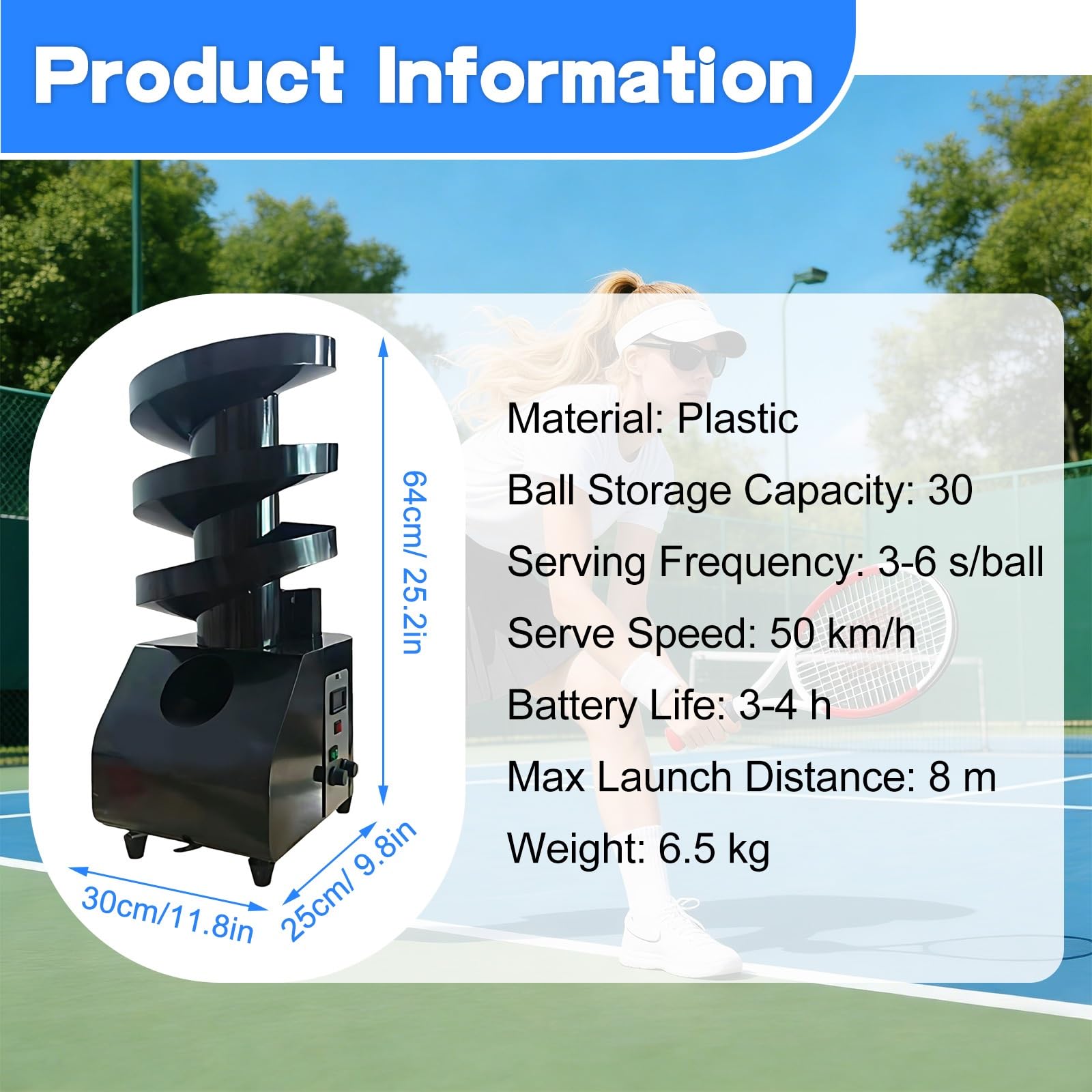 Macchina Tennis Portatile e Lanciapalle Tennis con Alimentazione Automatica, Intervallo Lancio Regolabile e Lunga Durata per Sessioni Quotidiane