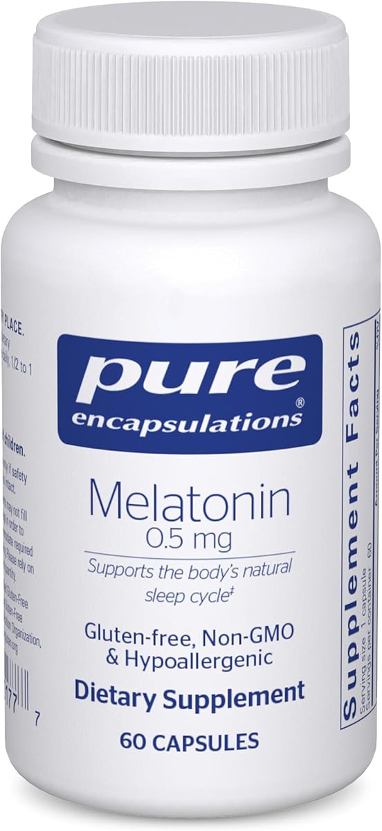 Melatonina 0,5 mg, 60 cápsulas | Ayudante natural para dormir a la hora de acostarse, regula el ciclo sueño-vigilia*, 0,5 mg de melatonina, vegano y sin OGM