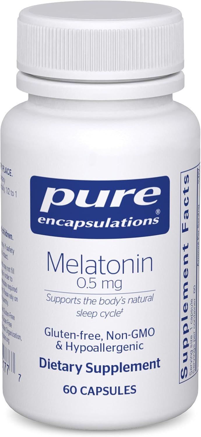 Pure Encapsulations Melatonin 0.5 mg - Natural Sleep Helper for Bedtime - Regulates Sleep-Wake Cycle - 0.5 mg Melatonin - Vegan & Non-GMO - 180 Capsules
