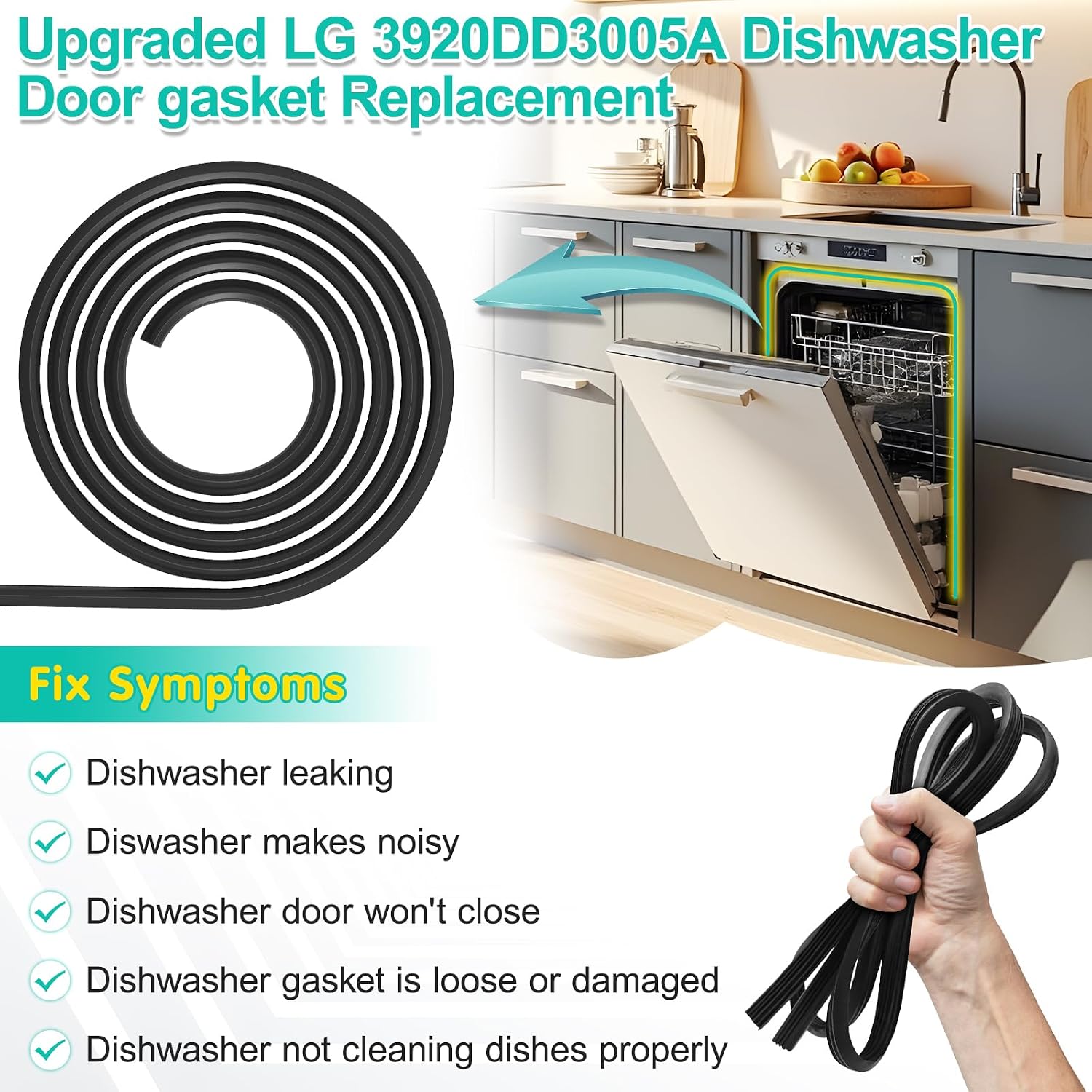 Upgraded 3920DD3005A Dishwasher Door Gasket Replacement for LG, Kenmore Dishwasher Seal LDF6920BB, LDF9932ST, LDF7811BB, Replace 3920DD3005H, 3920DD3005D,3920DD3005F,3920DD3003A