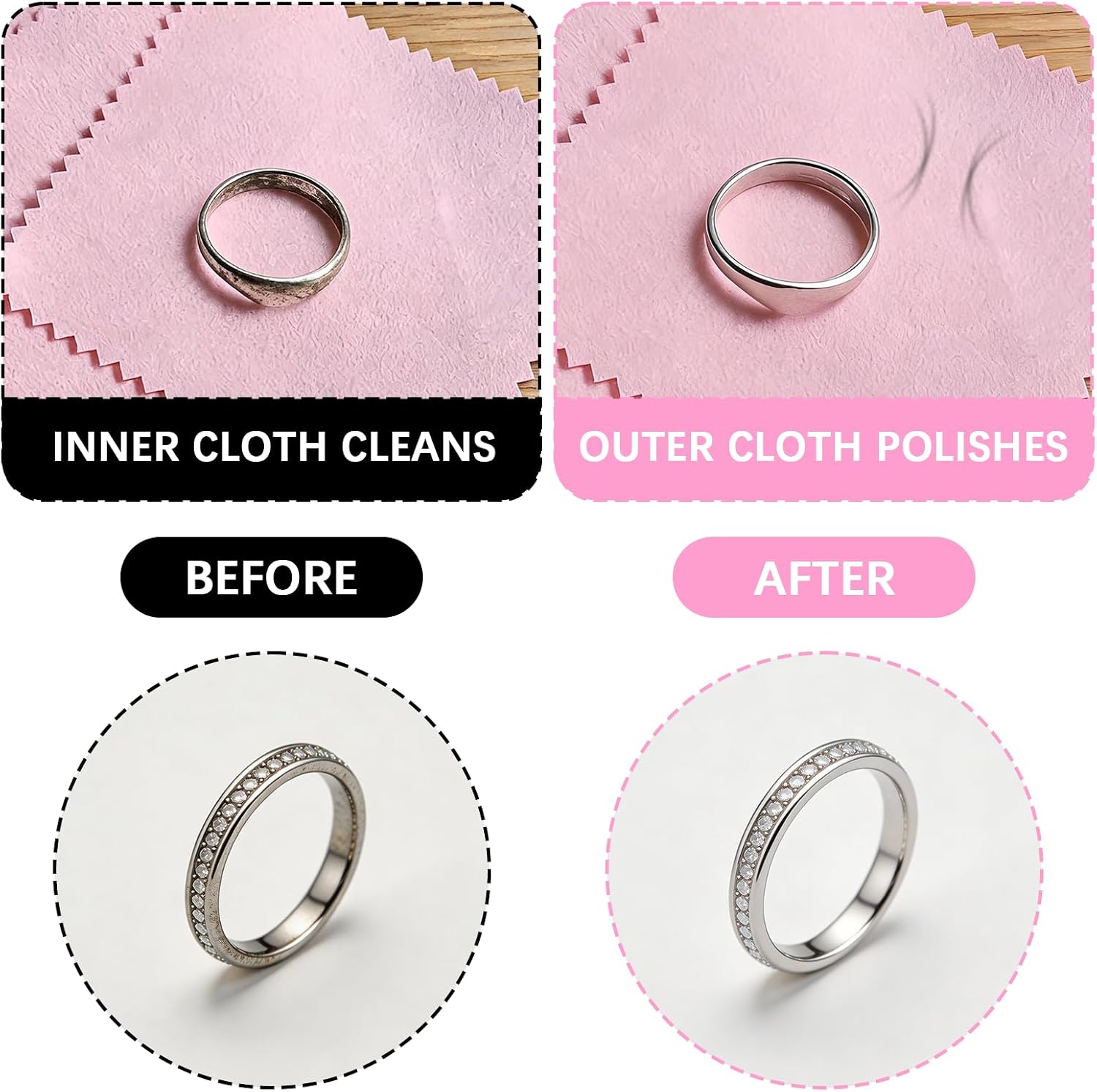 100 Pcs Jewelry Cleaning Cloth, Professional Polishing Cloth Individually Wrapped, Pink Silver Polishing Cloths for Jewelry Sterling Silver Gold Platinum Watch Coins and More (3.2" x 3.2")