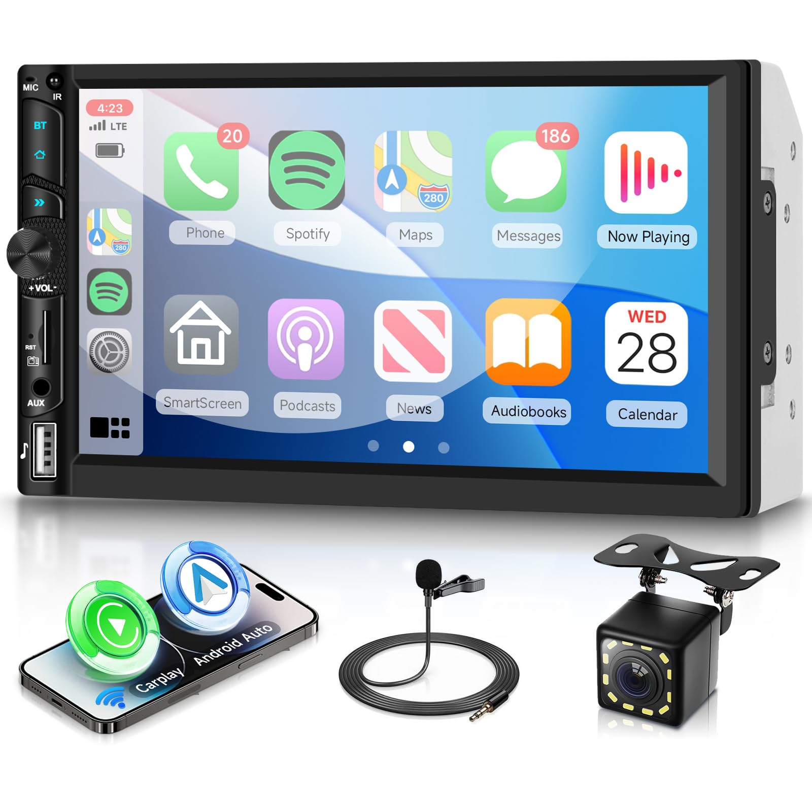 VECHTEL Autoradio 2 Din avec Carplay Android Auto sans Fil, 7 Pouces IPS HD Écran Tactile Poste Radio Voiture Soutien Bluetooth Radio FM EQ USB/TF/AUX Mirror Link SWC MIC Caméra de Recul Télécommande