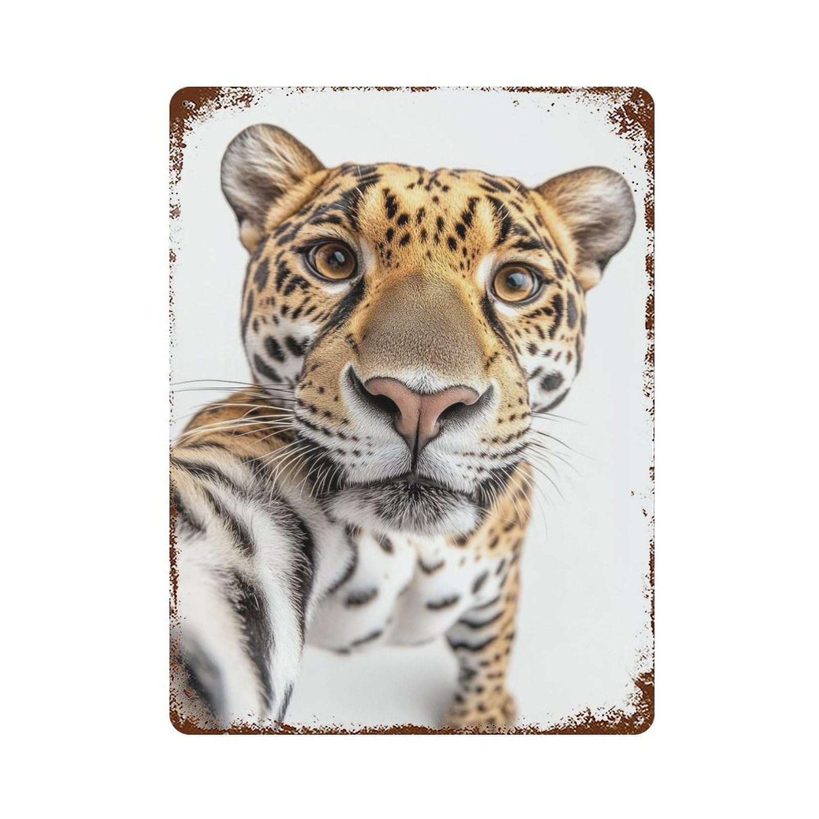 Retro Metal Sign with Jaguar Selfie Design 15.7"x11.8", for Living Room, Hallway And Home Decor, Vintage Wall Decor